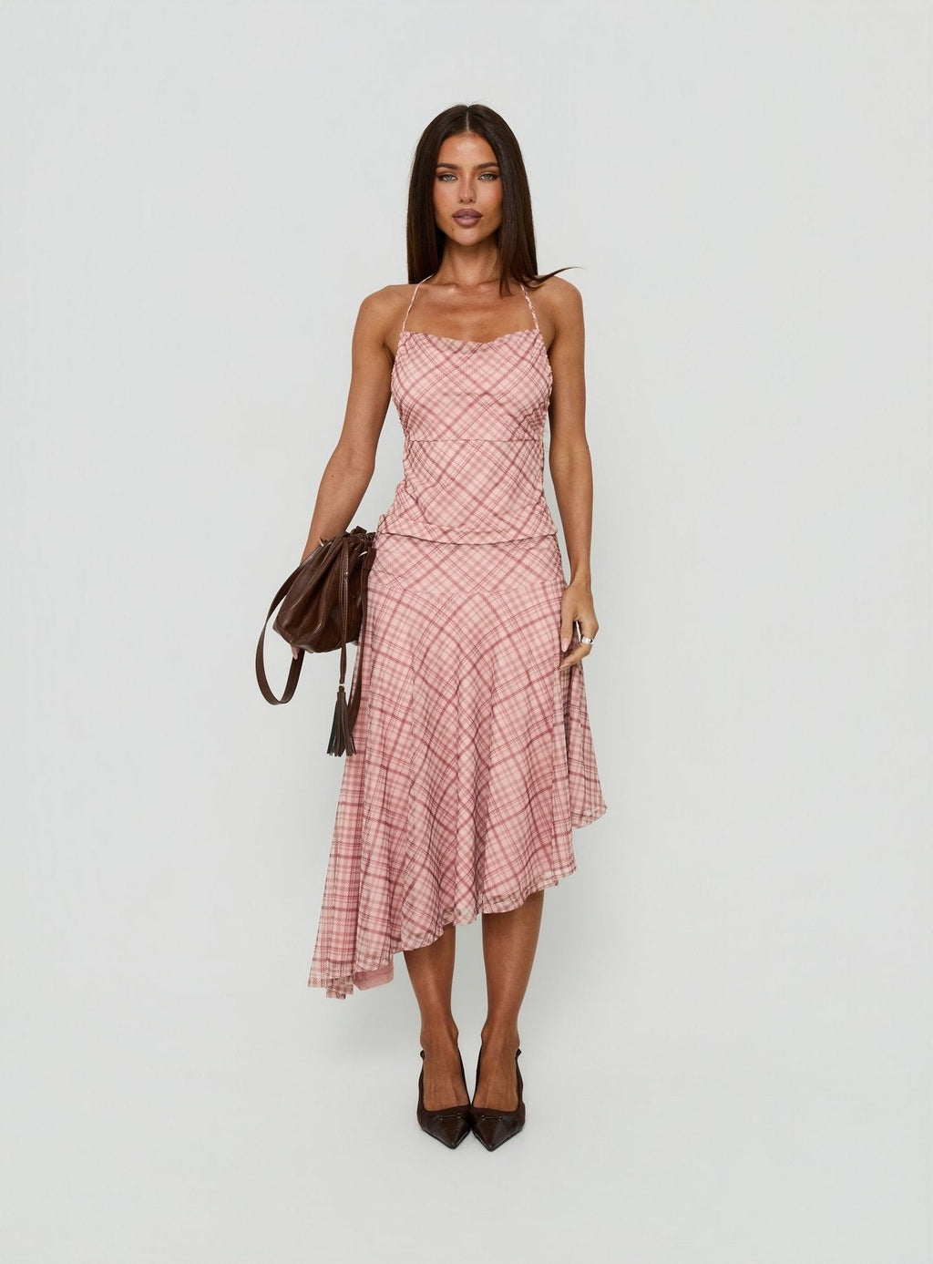 Waverlee Asymmetrical Midi Skirt Pink Check