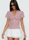 What A Show Button Up Top Red Check
