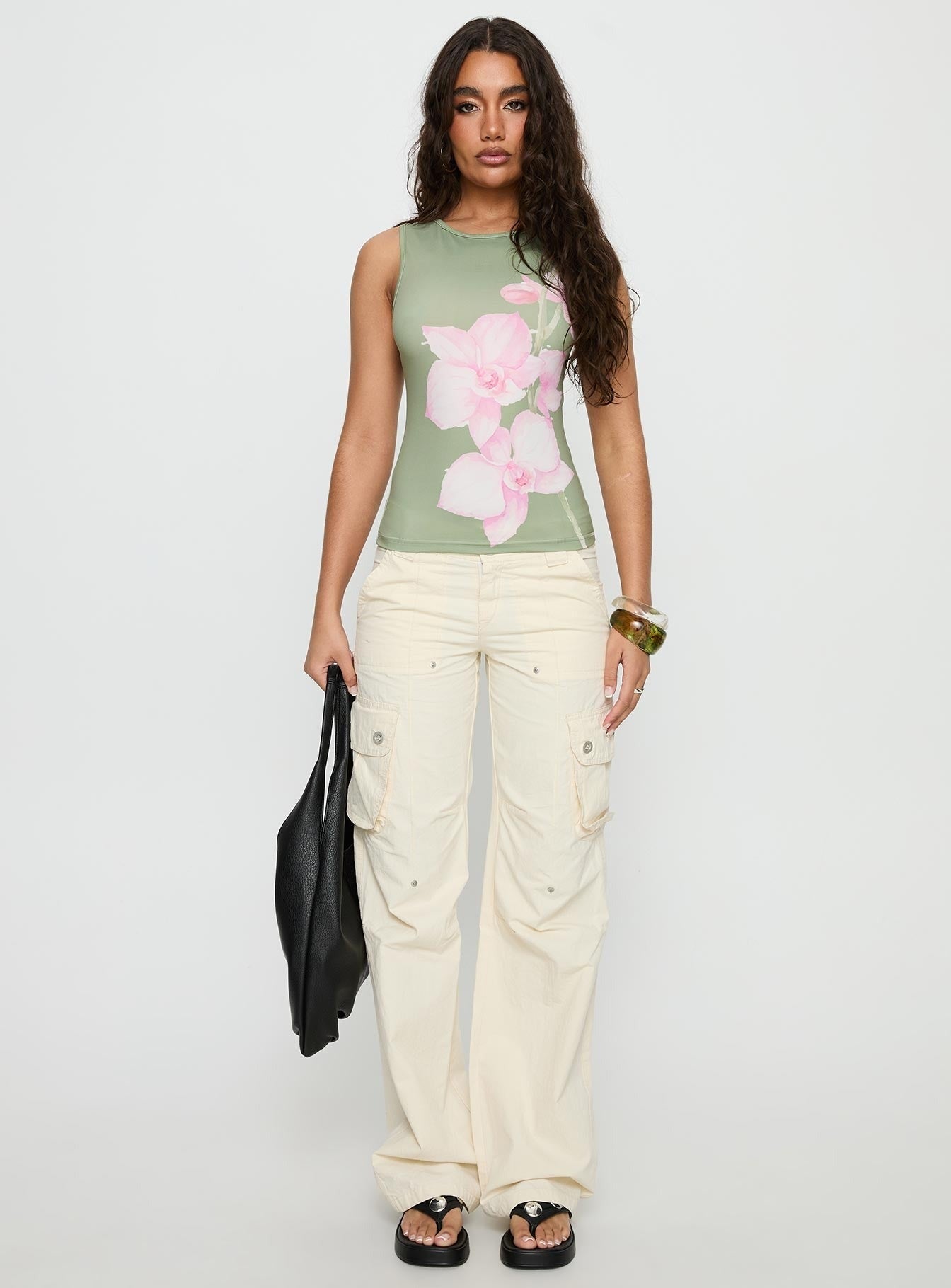 Yosefine Graphic Tank Top Green Floral