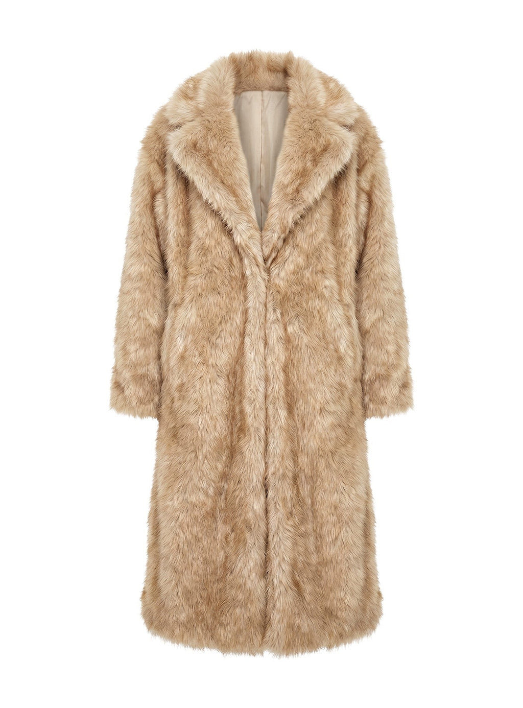End Of Beginning Faux Fur Longline Jacket Beige