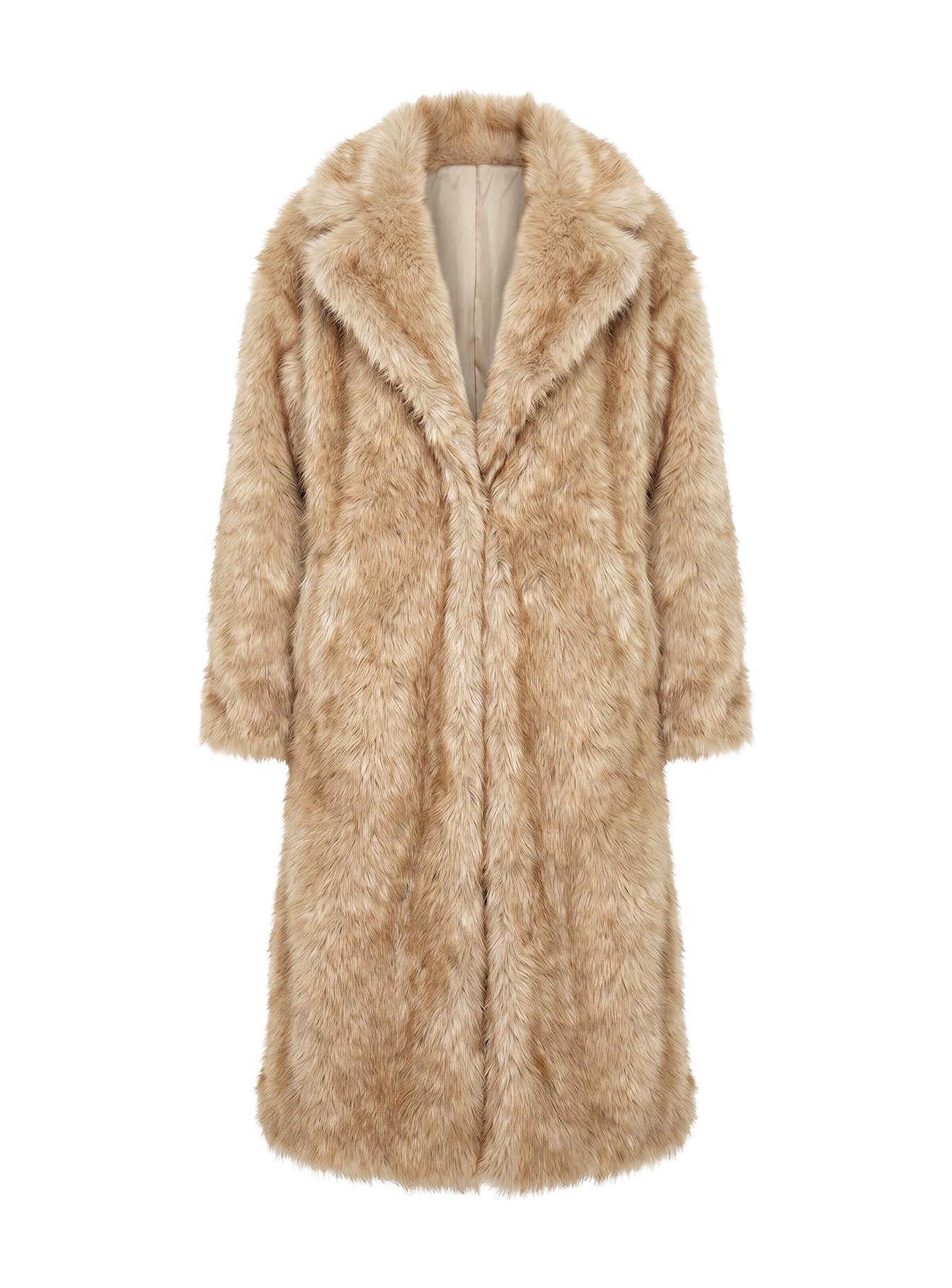 End Of Beginning Faux Fur Longline Jacket Beige
