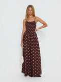 Ryna Scoop Maxi Dress Brown Polka Dot