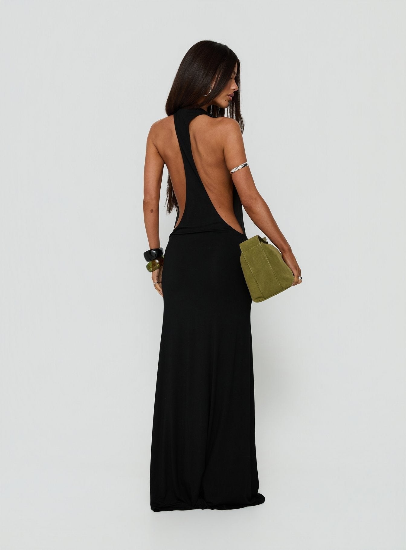 Think About Me Plunge Neck Racerback Maxi Dress Black