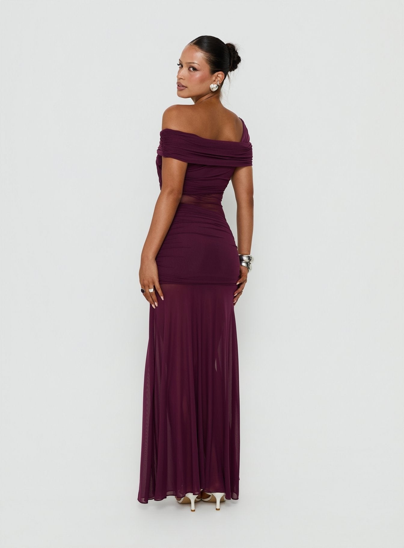 Loran Mesh Draped Maxi Dress Wine