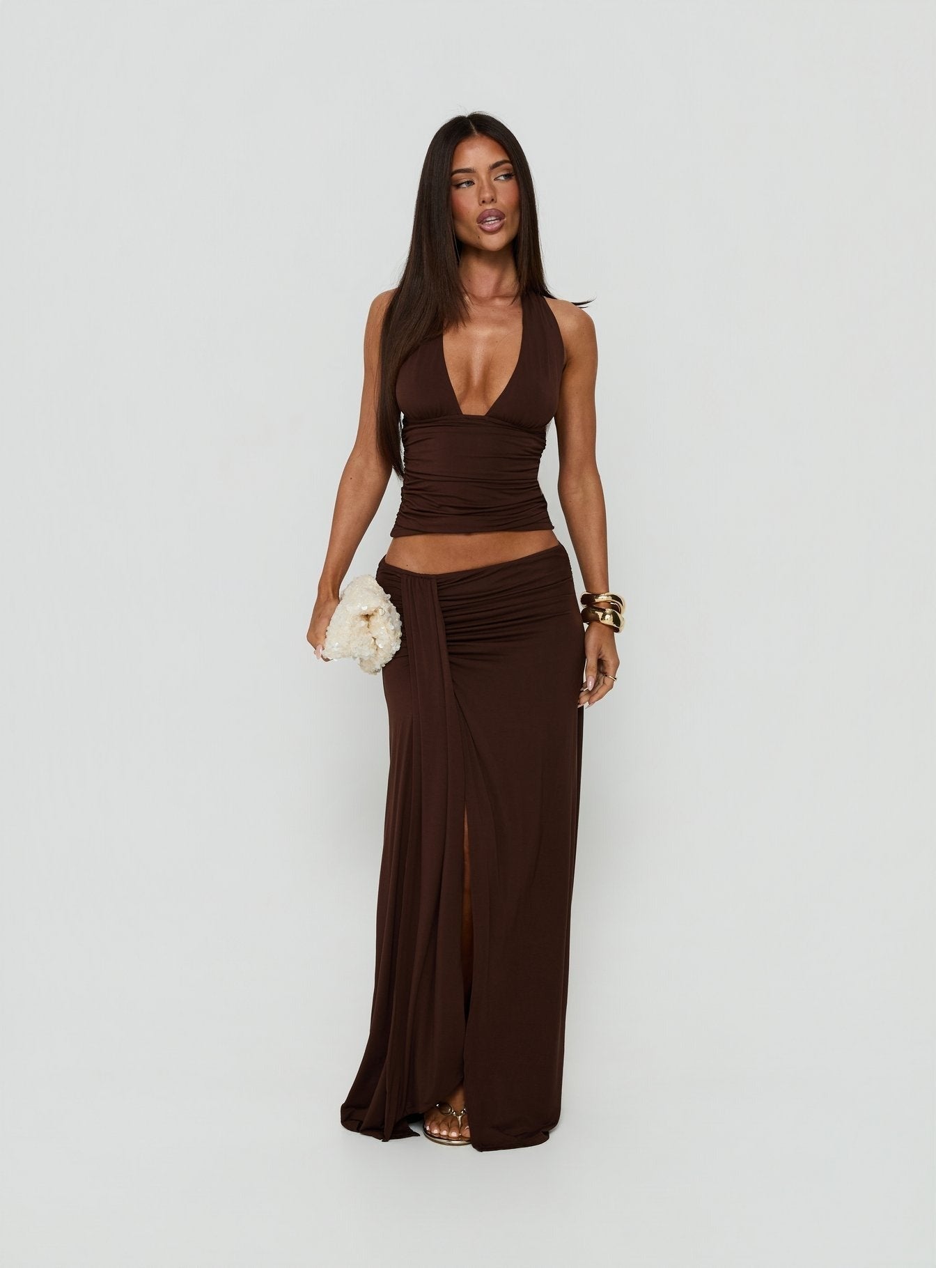 Keerah Tie Neck Halter Top Brown