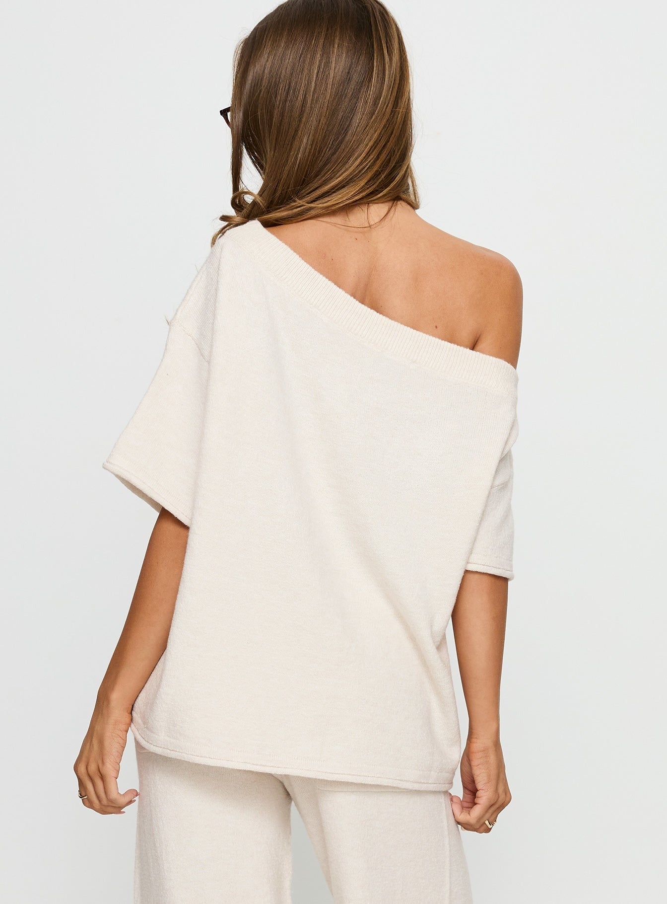Kourta Off Shoulder Oversized Knit Top Oat