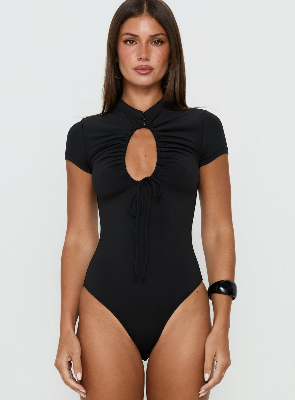 Maeci Ruched Tie Detail Bodysuit Black