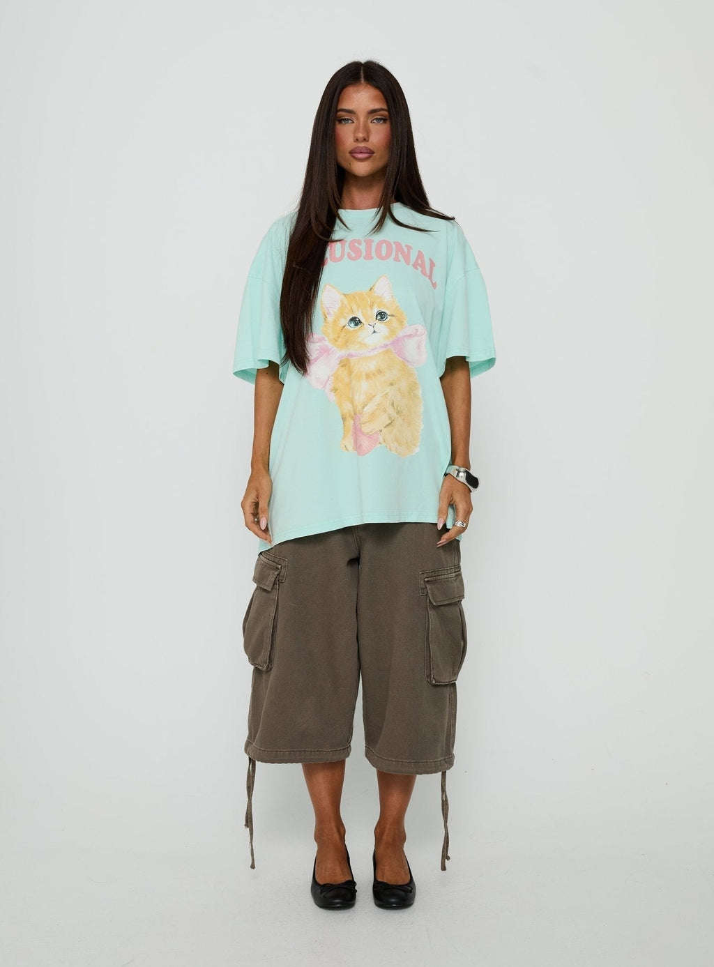 Delusional Kitty Oversized Graphic Tee Jelly Mint