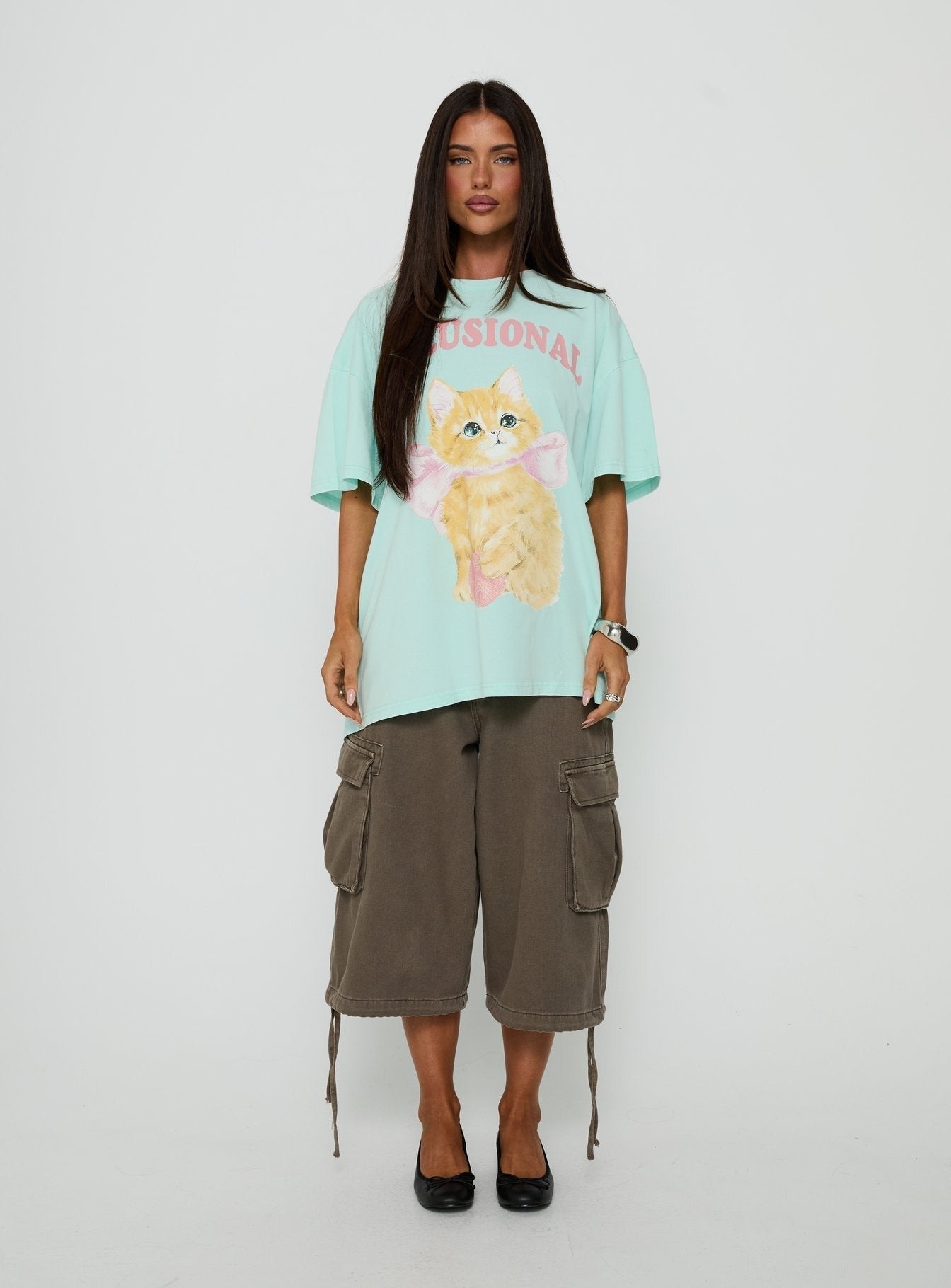 Delusional Kitty Oversized Graphic Tee Jelly Mint