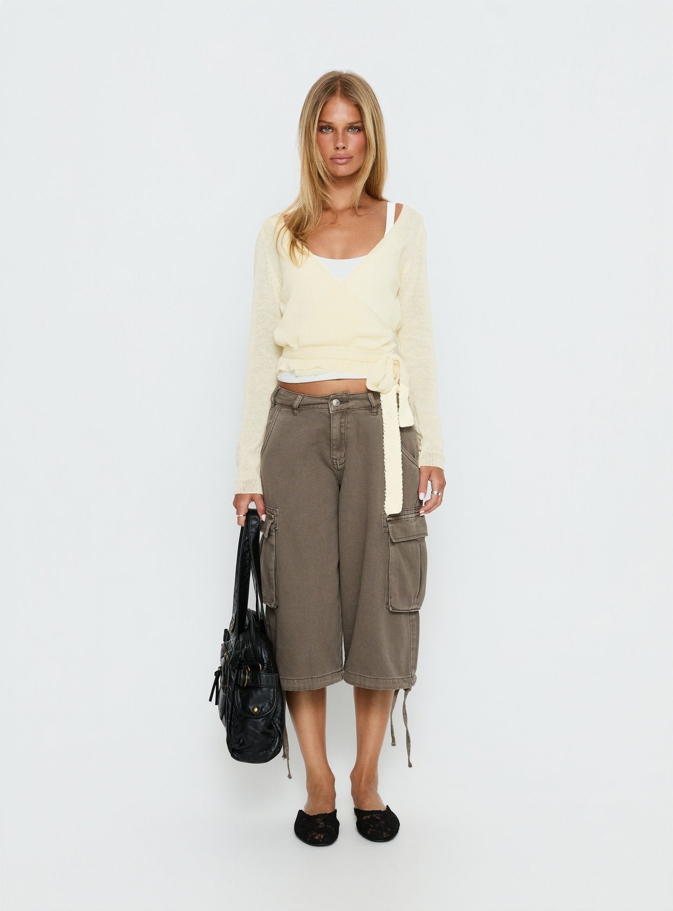Tonee Sheer Wrap Knit Cardigan Butter Cream
