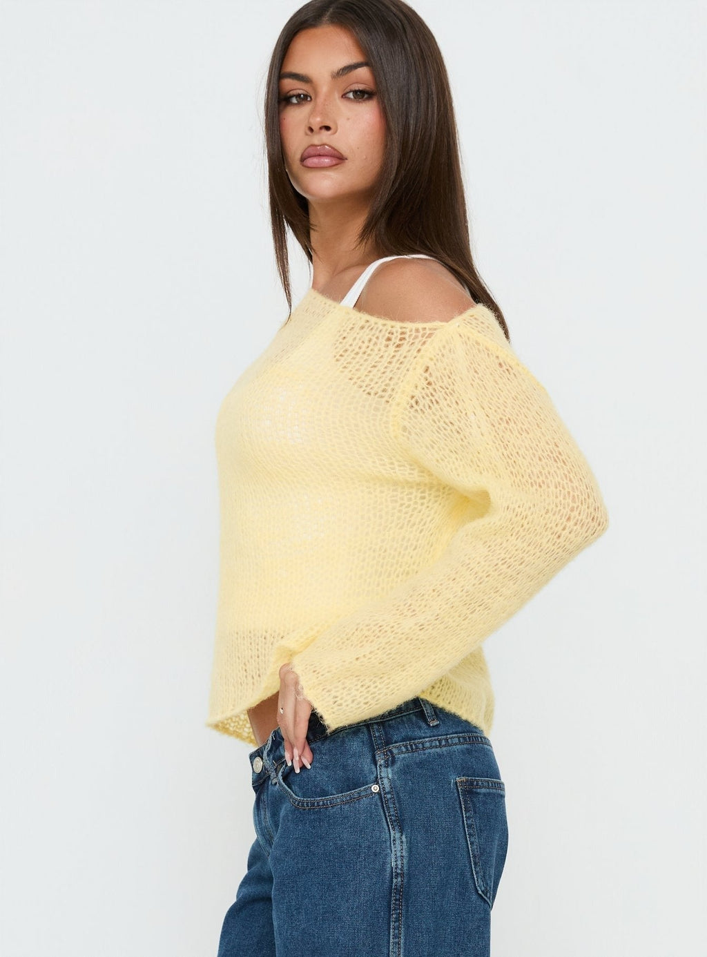 Othilia Off Shoulder Knit Jumper Yellow