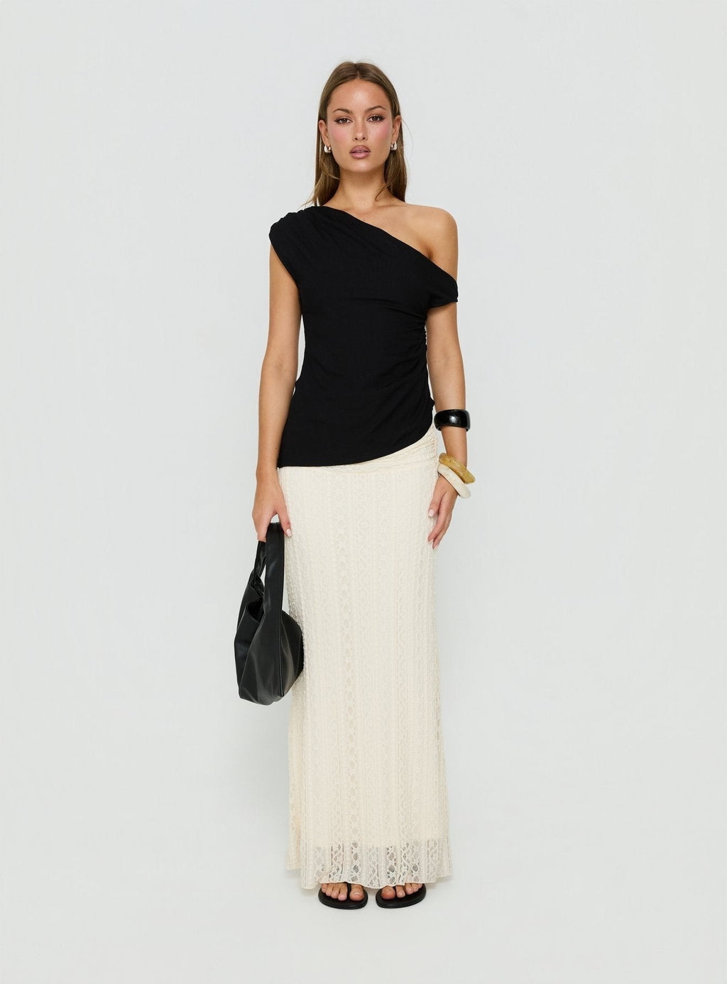 Kaylani One Shoulder Drape Top Black