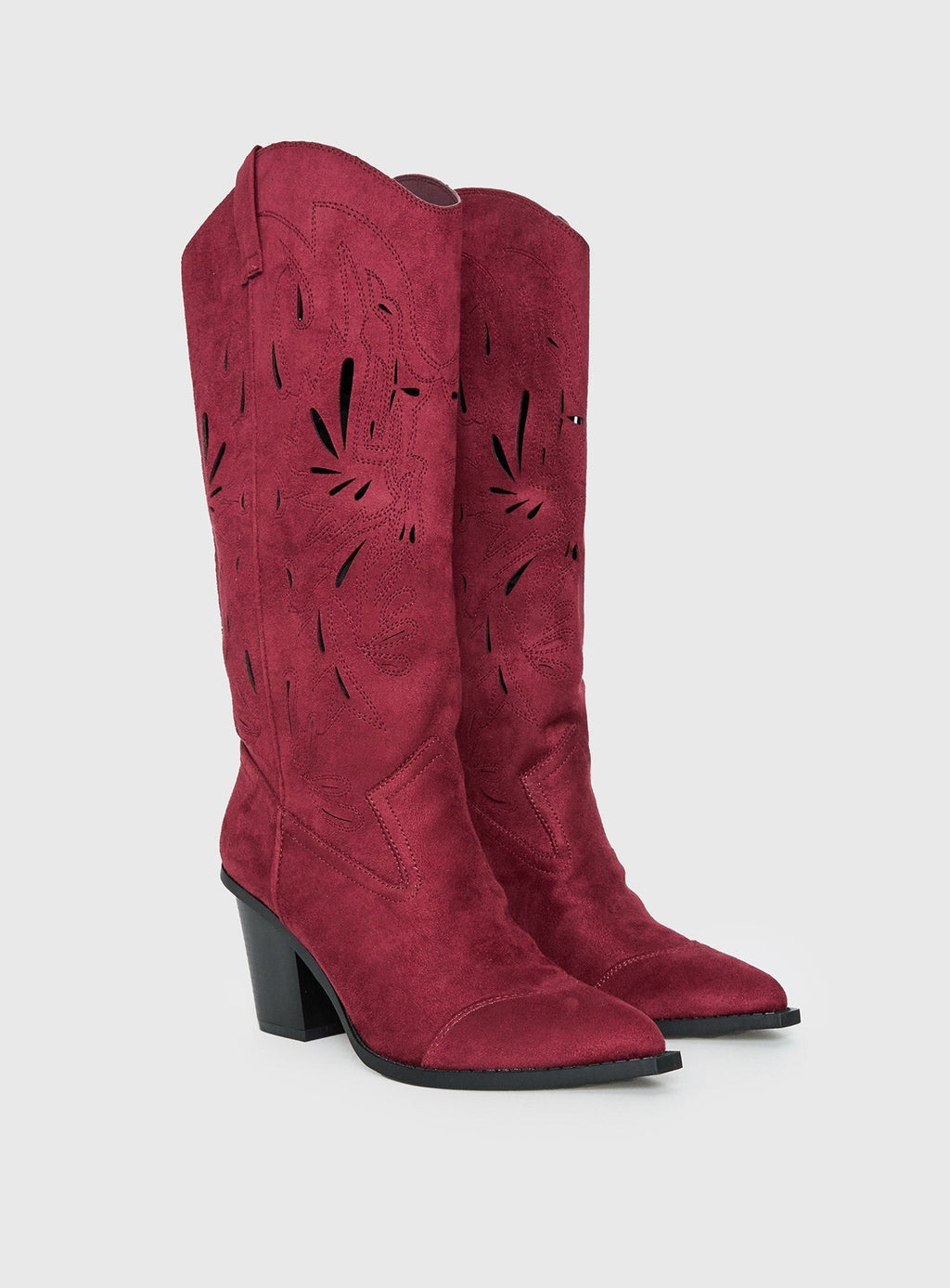 Ronso Faux Suede Cowboy Boots Burgundy