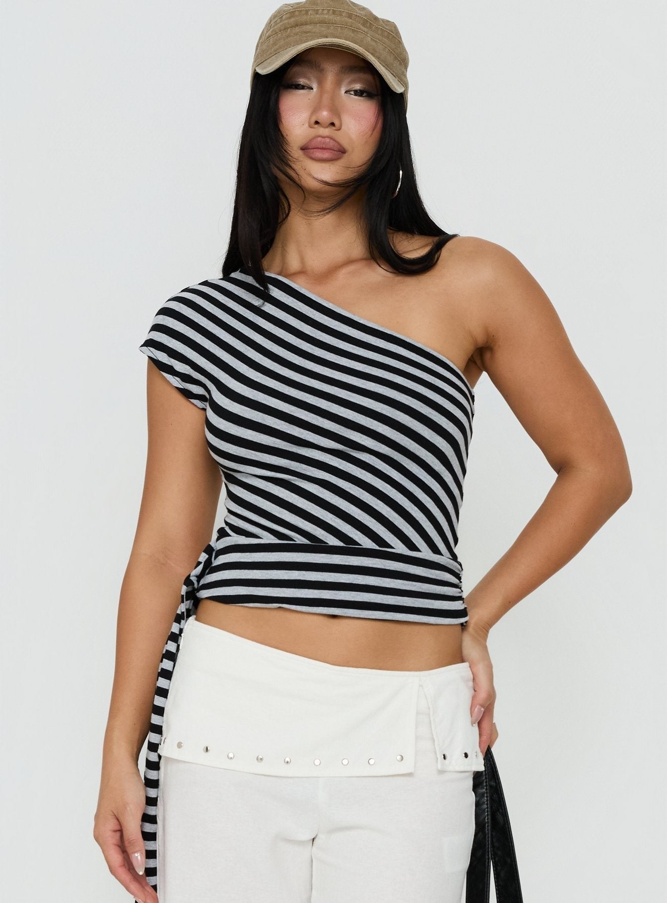 Lost Connection One Shoulder Top Multi Stripe
