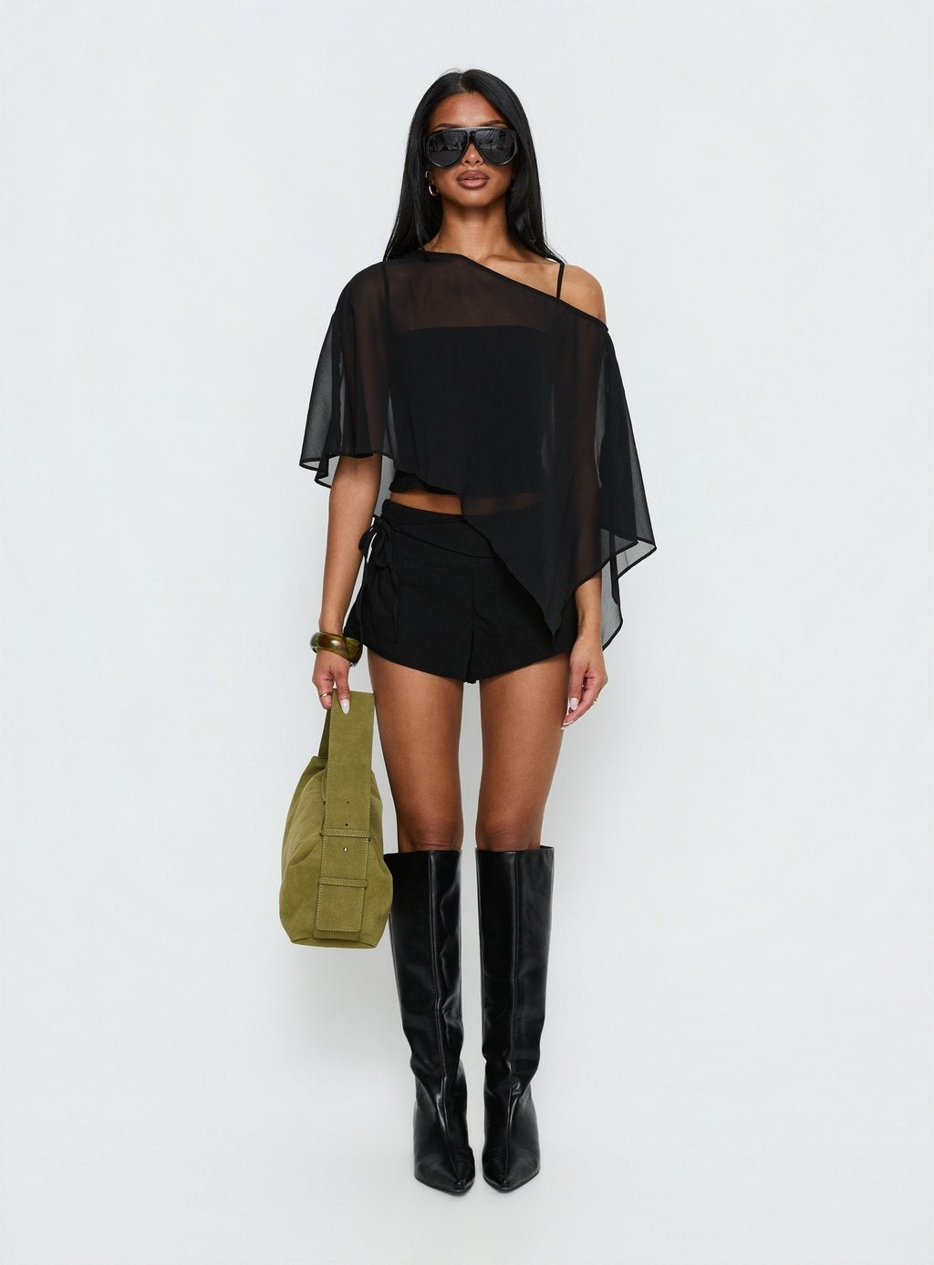 Senzo Chiffon Poncho Top Black