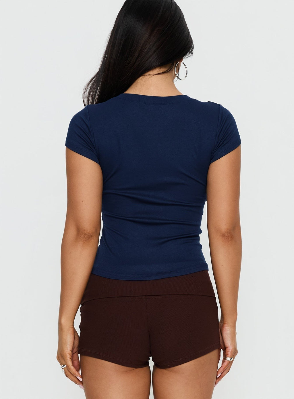 New York 93 Graphic V Neck Top Navy