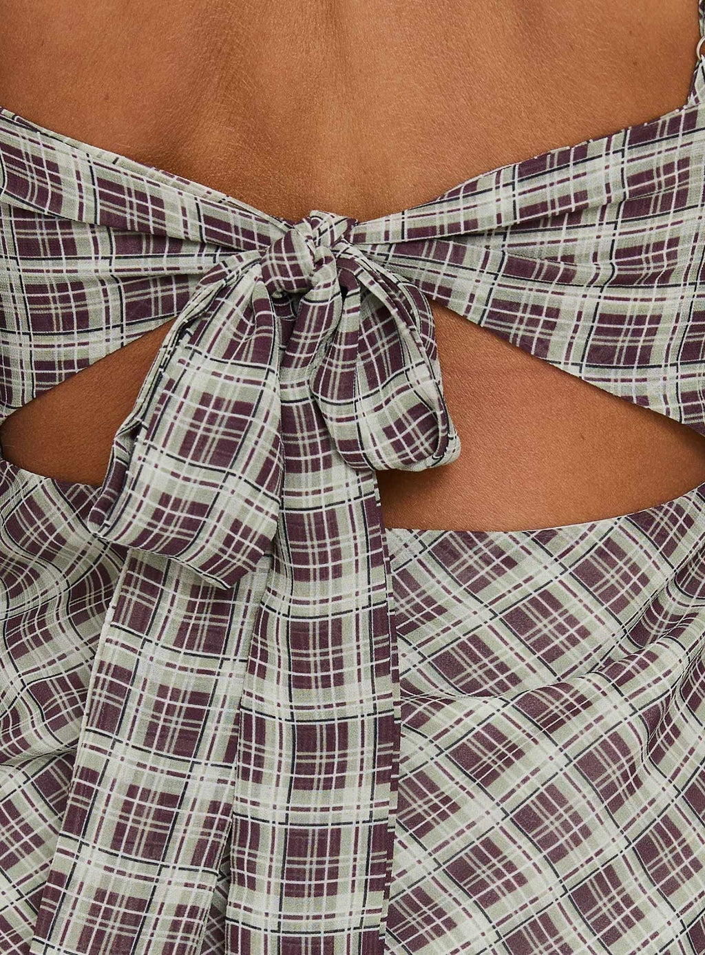 Zayliah Frill Detail Mini Dress Wine Check