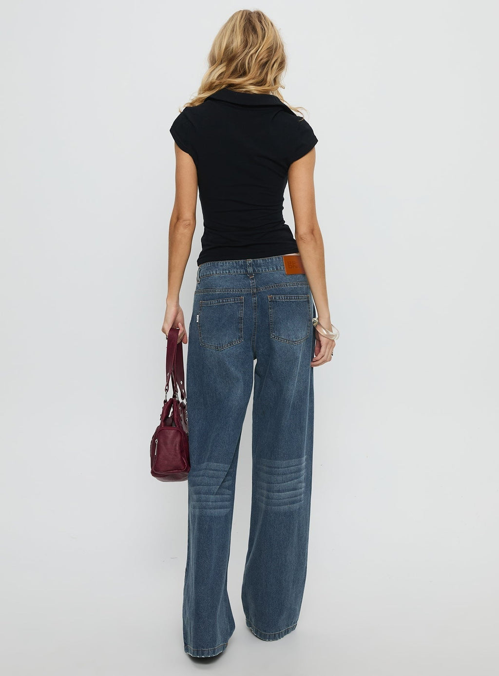 Born Again Mid Rise Straight Leg Contrast Detail Jeans Dark Blue