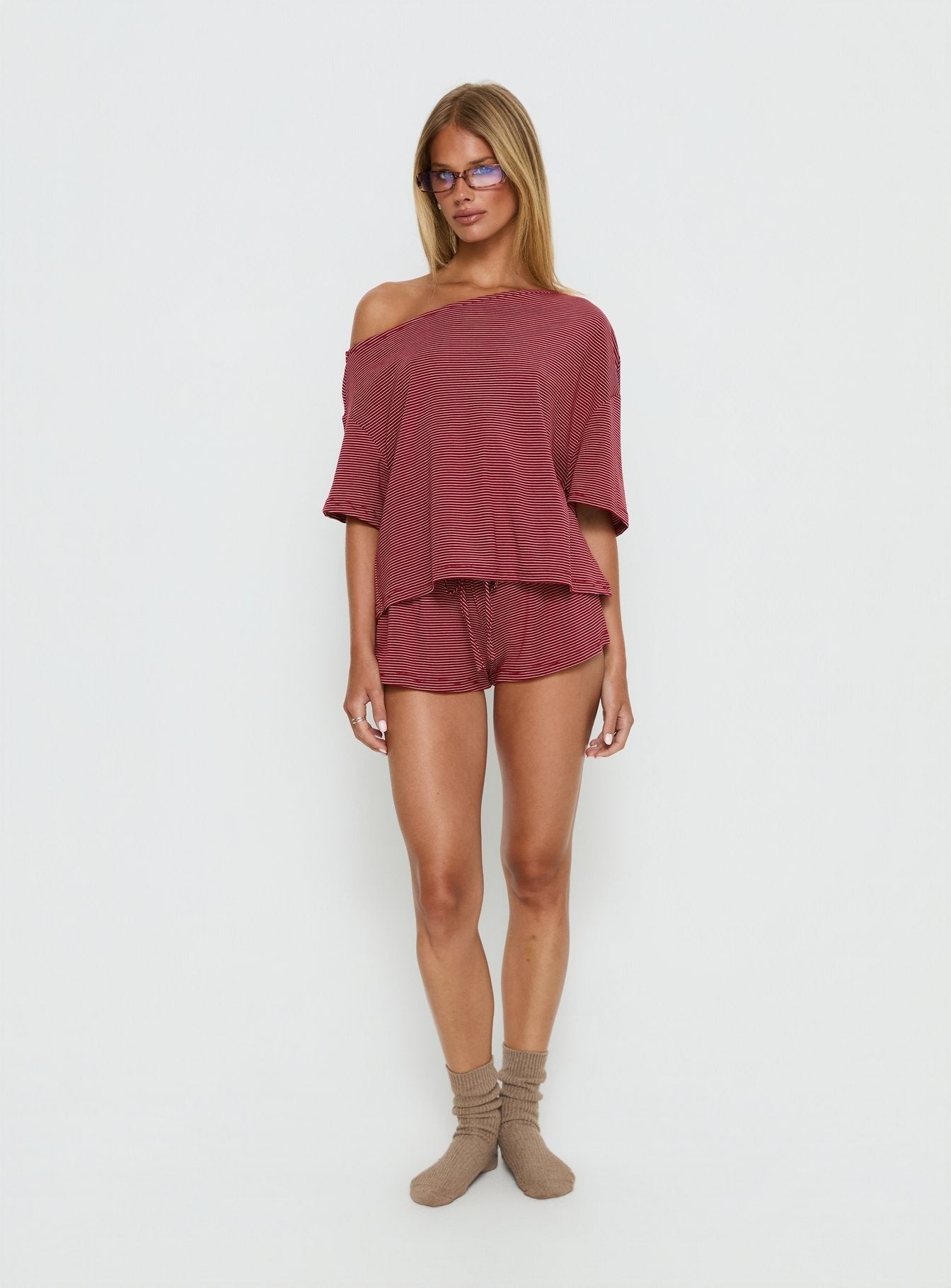 Sugar Surge Tie Waist Shorts Cherry Stripe