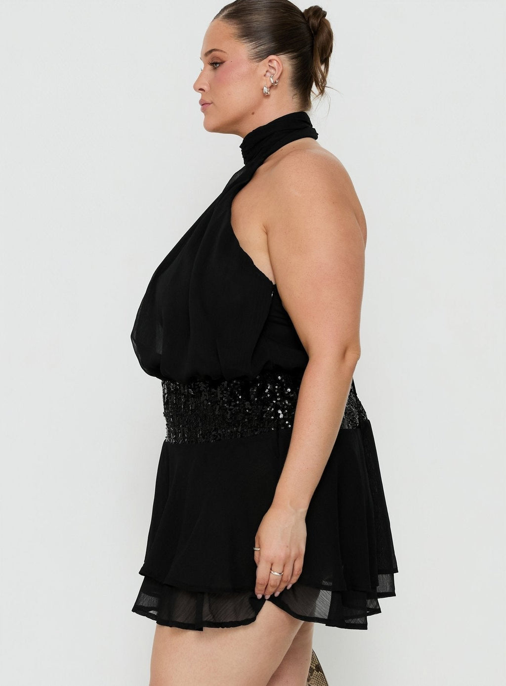 Zenayda Drop Waist Sequin Mini Dress Black Curve