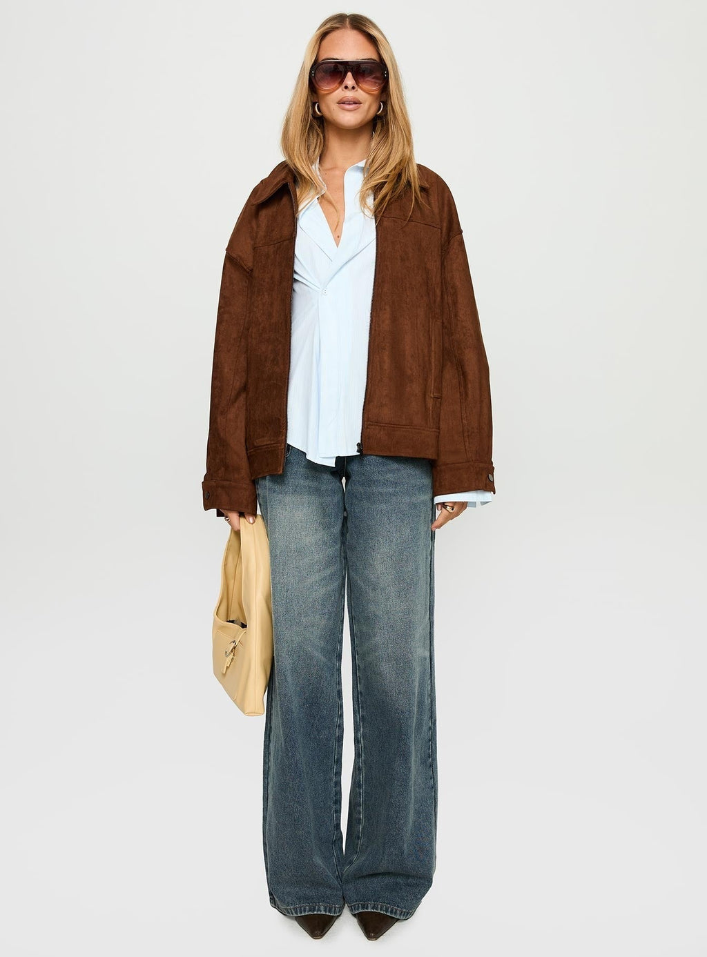 Goldsmith Faux Suede Bomber Jacket Brown