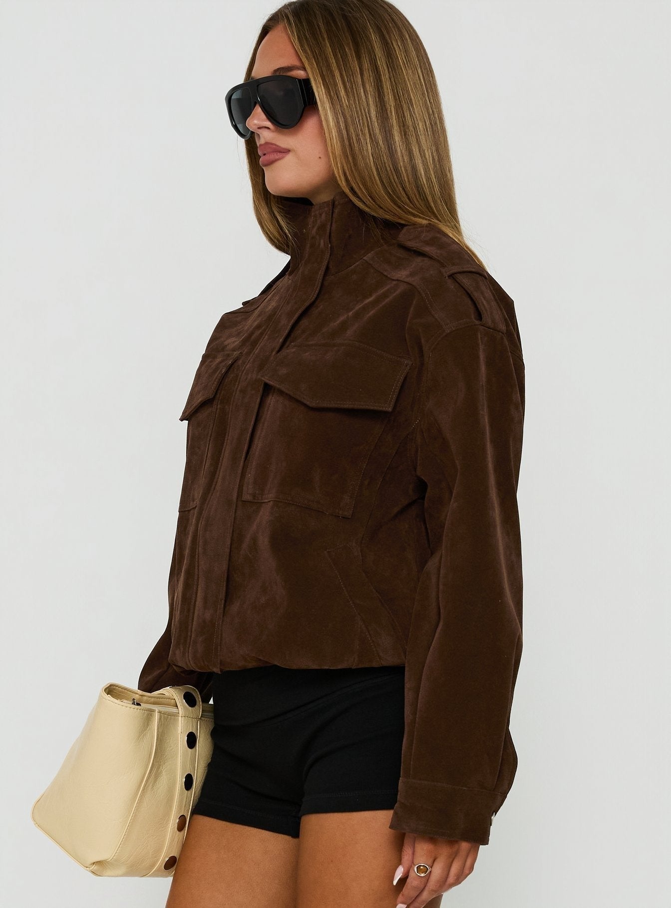 Double Life Funnel Neck Cargo Jacket Chocolate