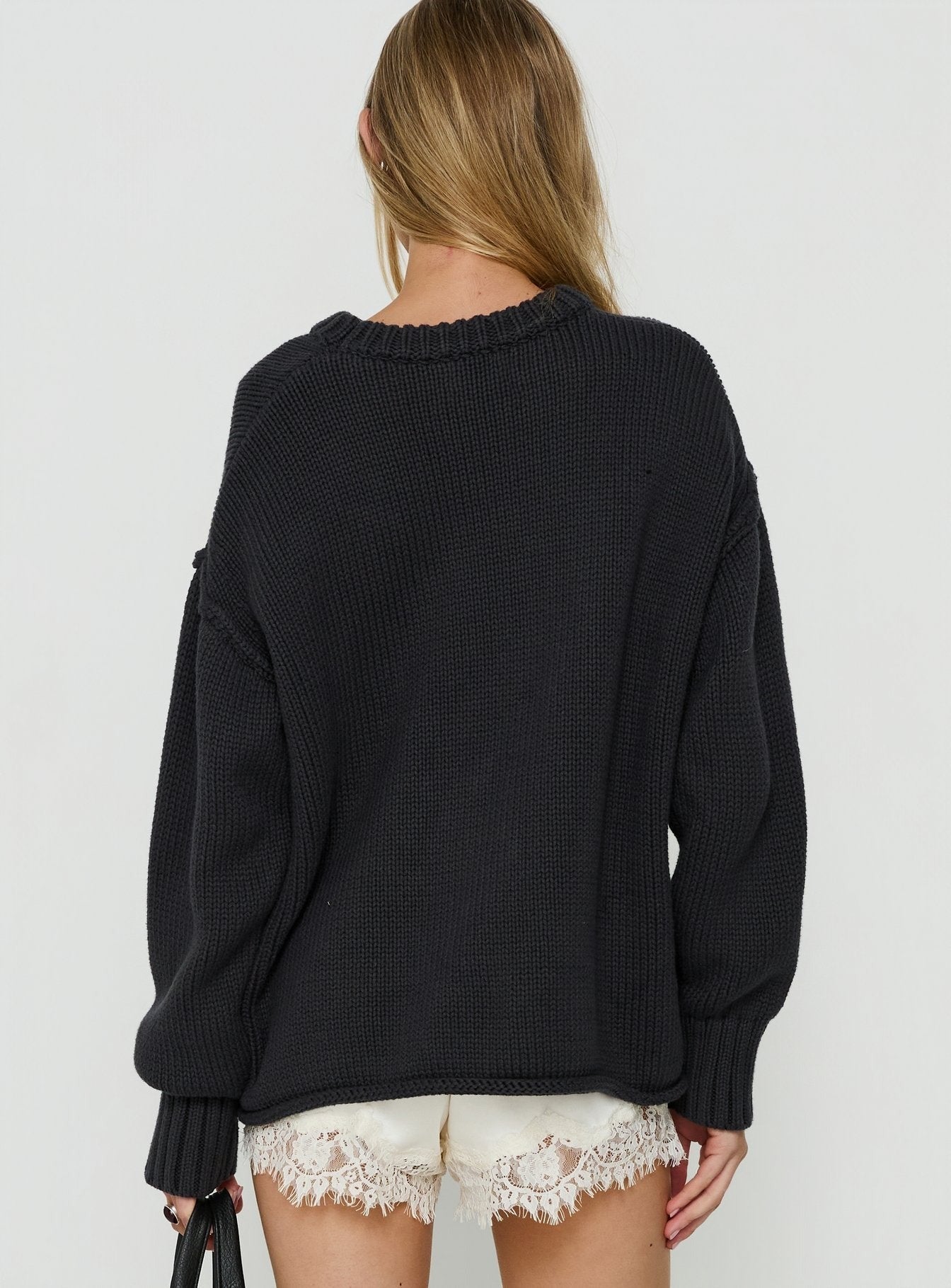 Wilda Crew Neck Knit Sweater Charcoal
