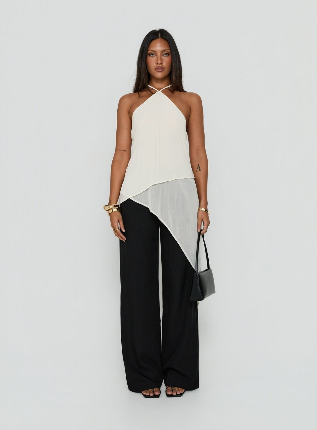 Eternal Optimist Longline Chiffon Arrowneck Top Cream