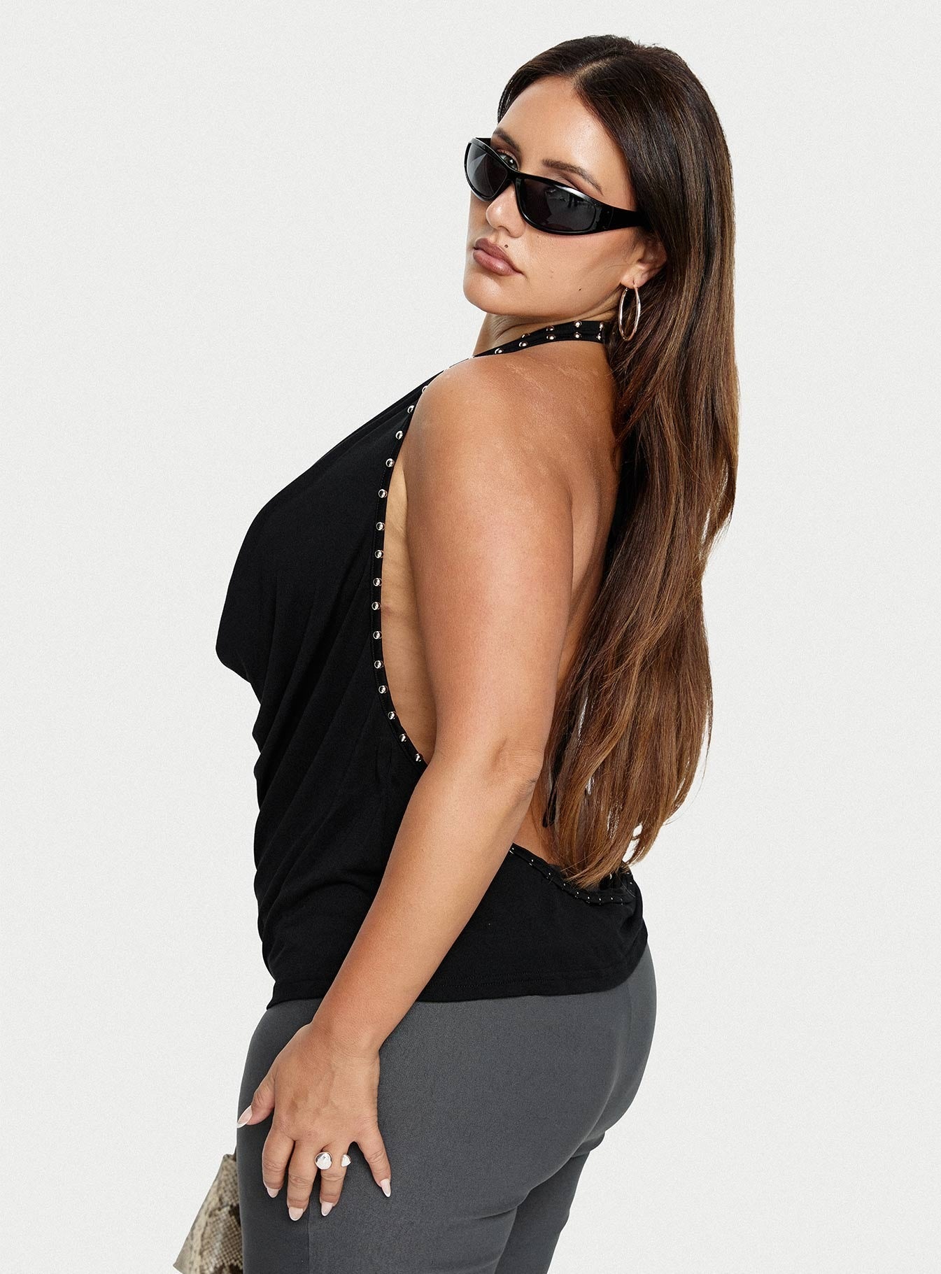 Khoda Studded Halter Top Black Curve