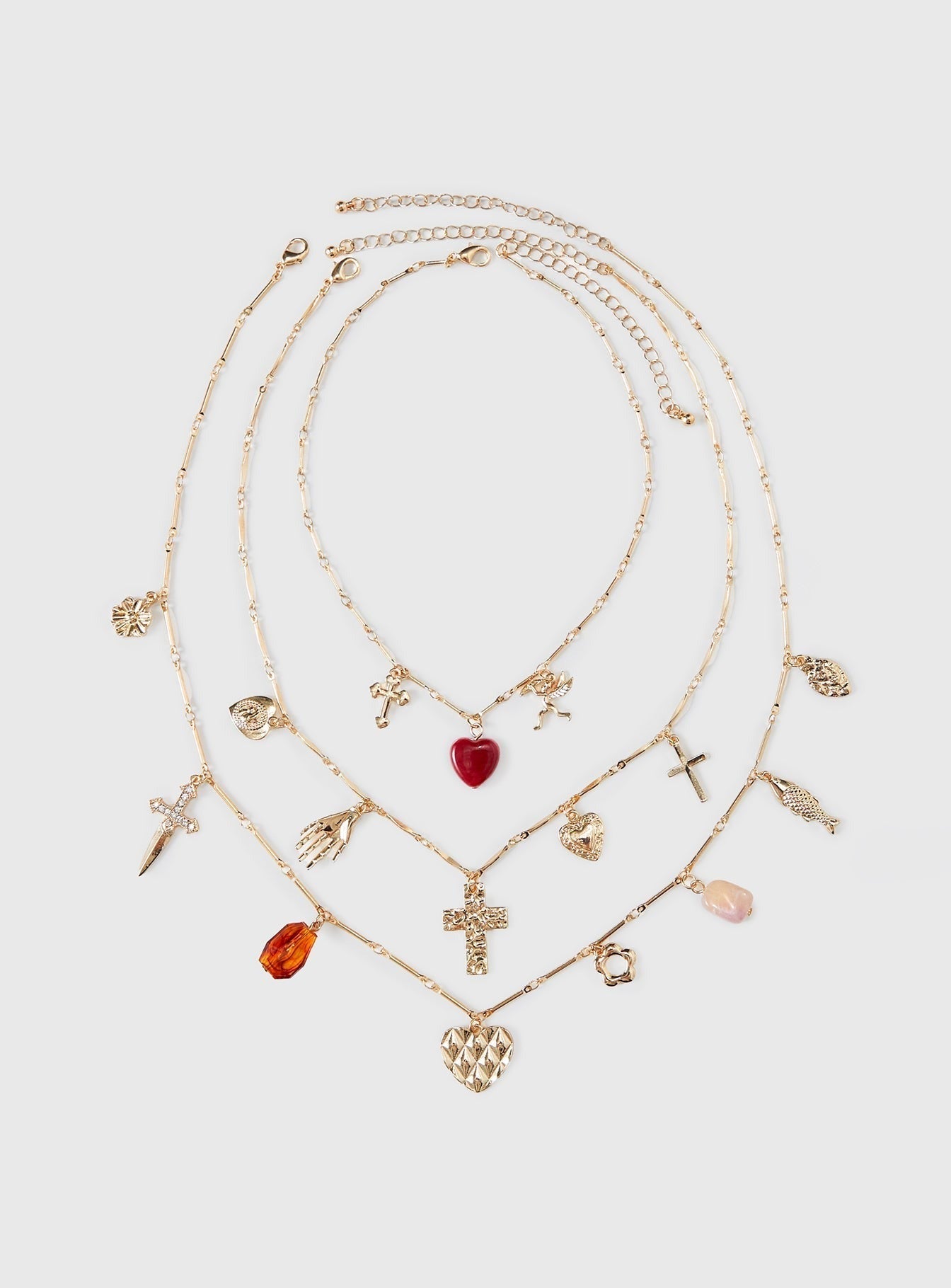 Kiss And Tell Layered Charm Necklace Gold