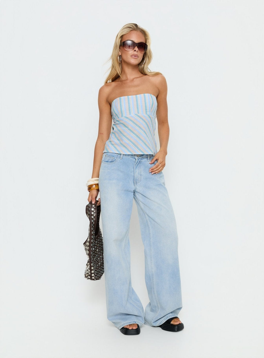 Elery Strapless Top Blue Stripe