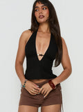 Opel Plunge Neck Bead Detail Halter Top Black