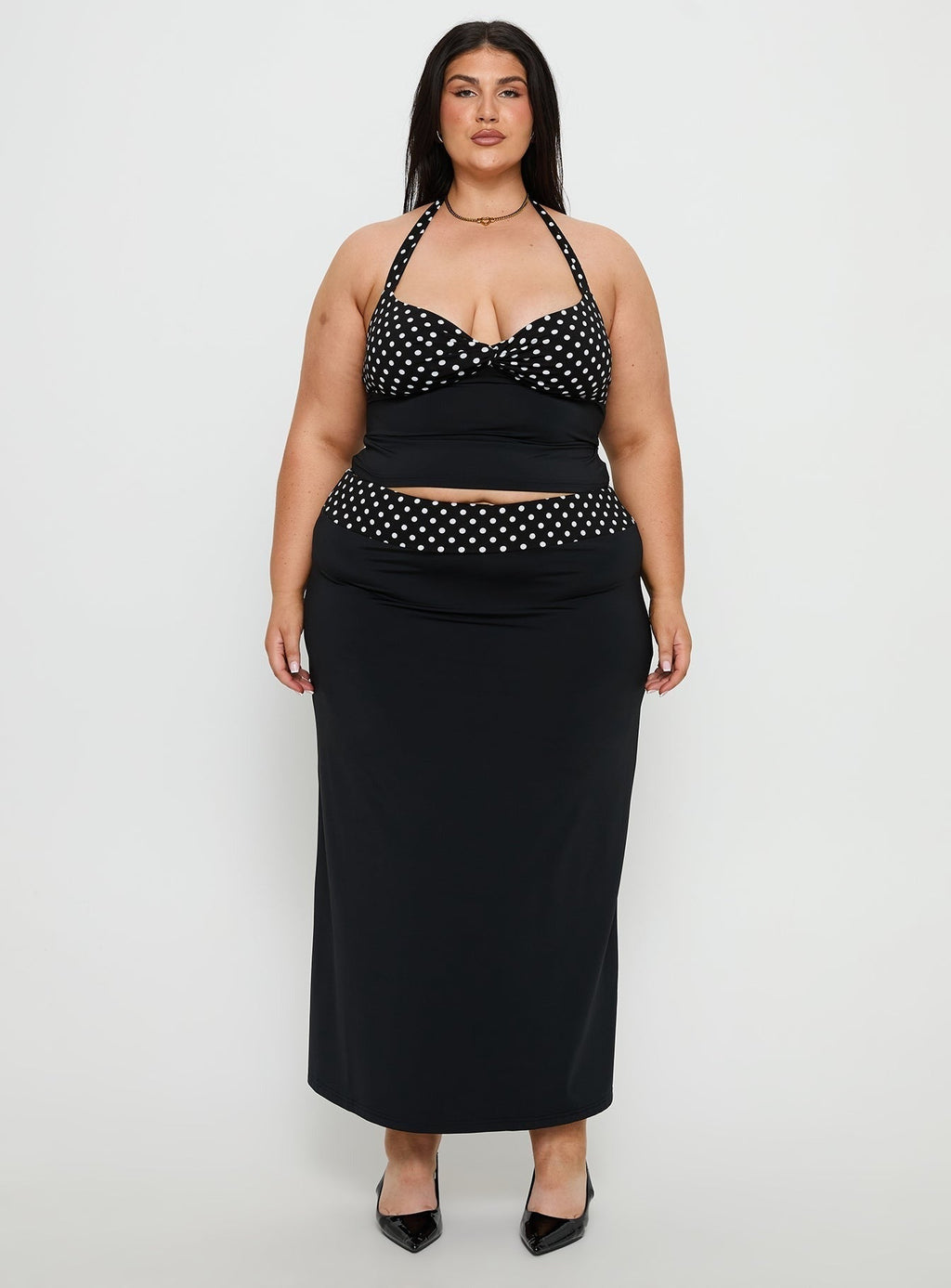 Norelle Halter Set Black Polka Curve