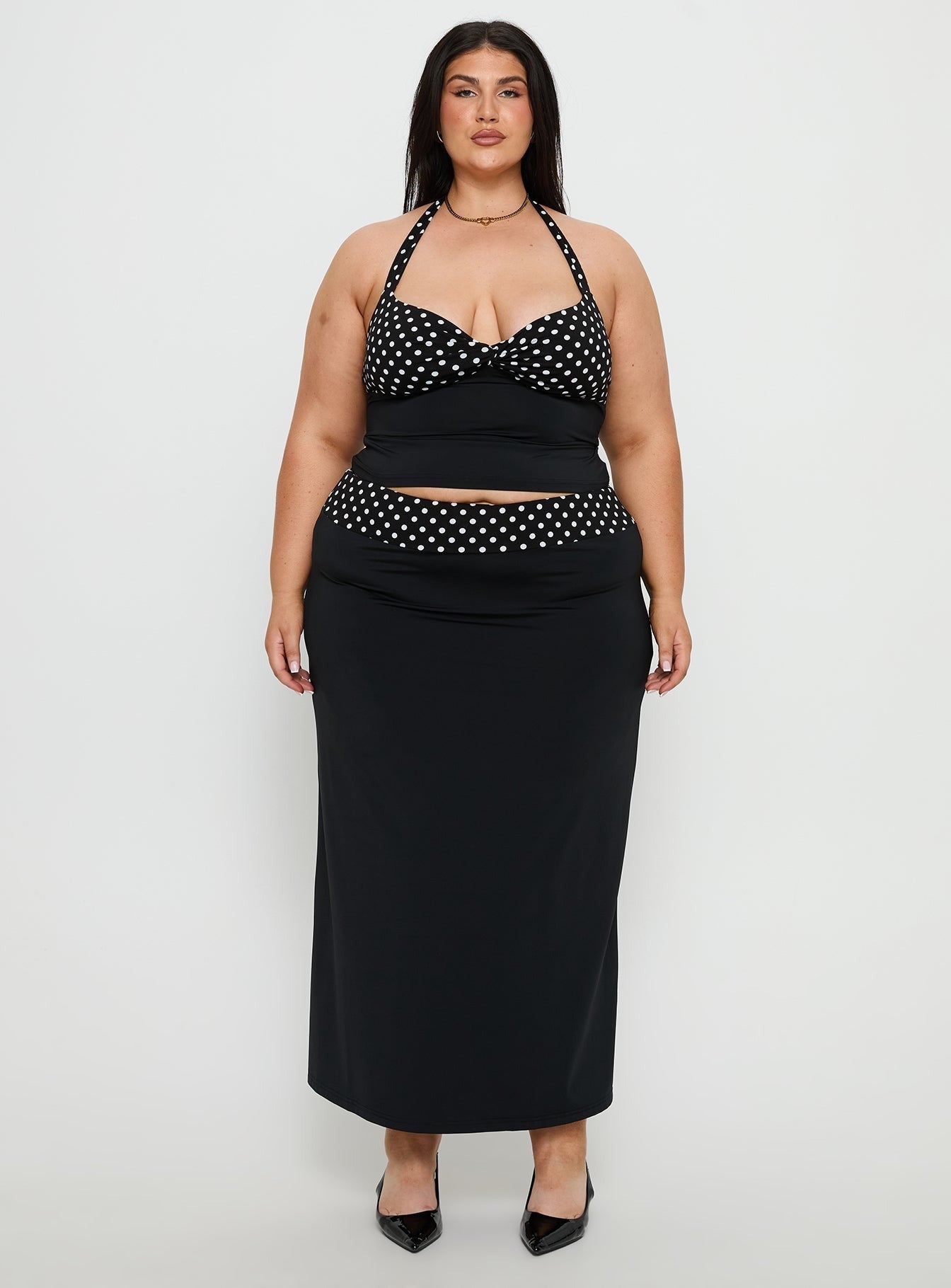 Norelle Halter Set Black Polka Curve