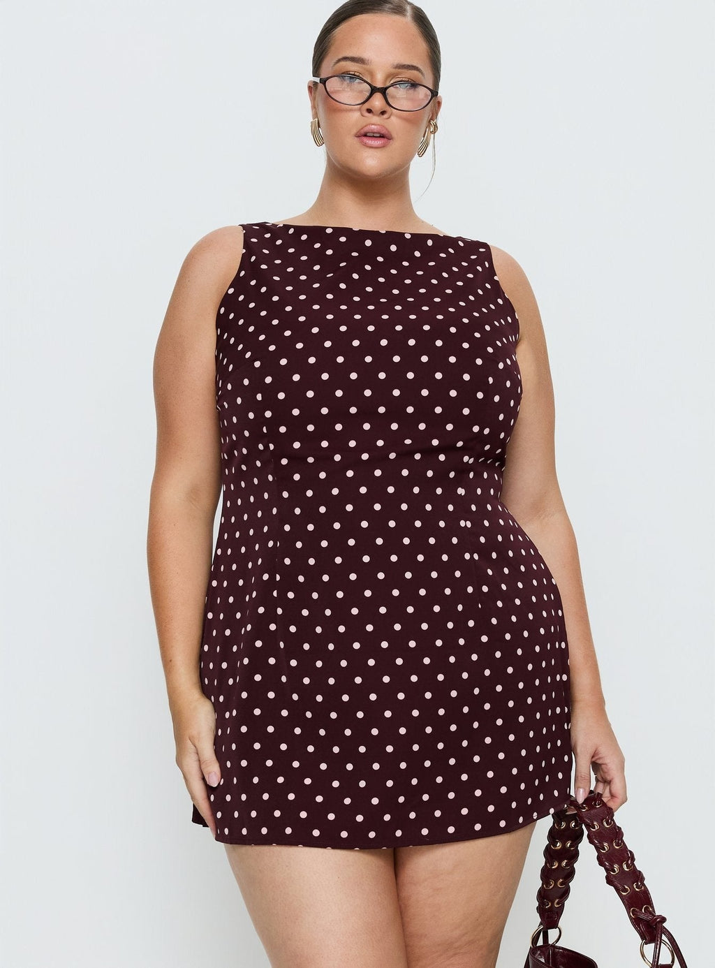 Kherin Boat Neck Romper Wine Polka Curve