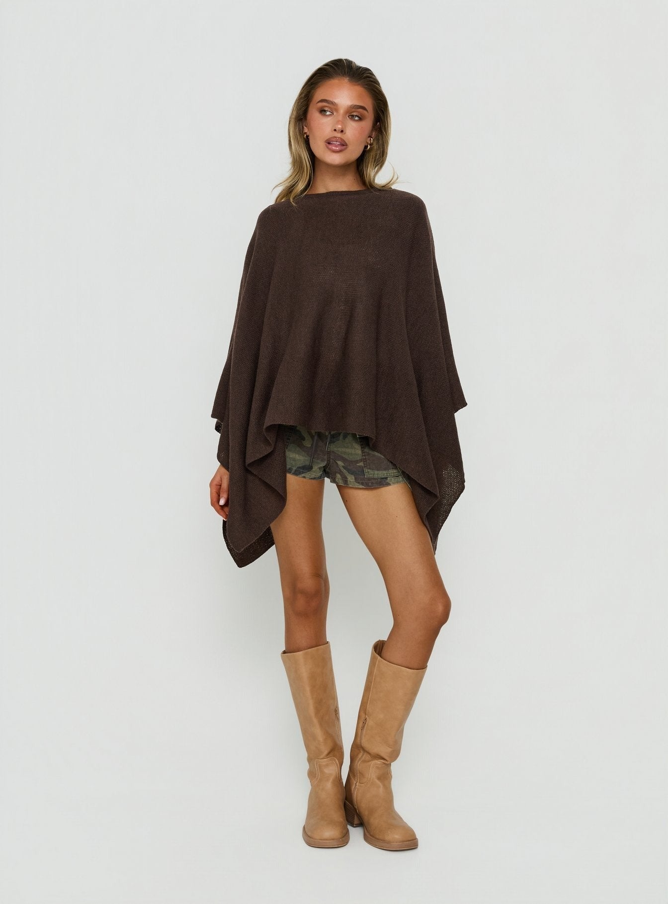 Elvidia Batwing Knit Sweater Brown