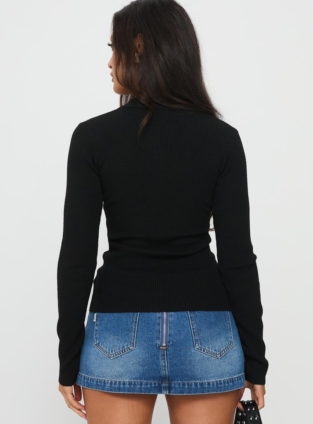 Rarity Collared Long Sleeve Top Black