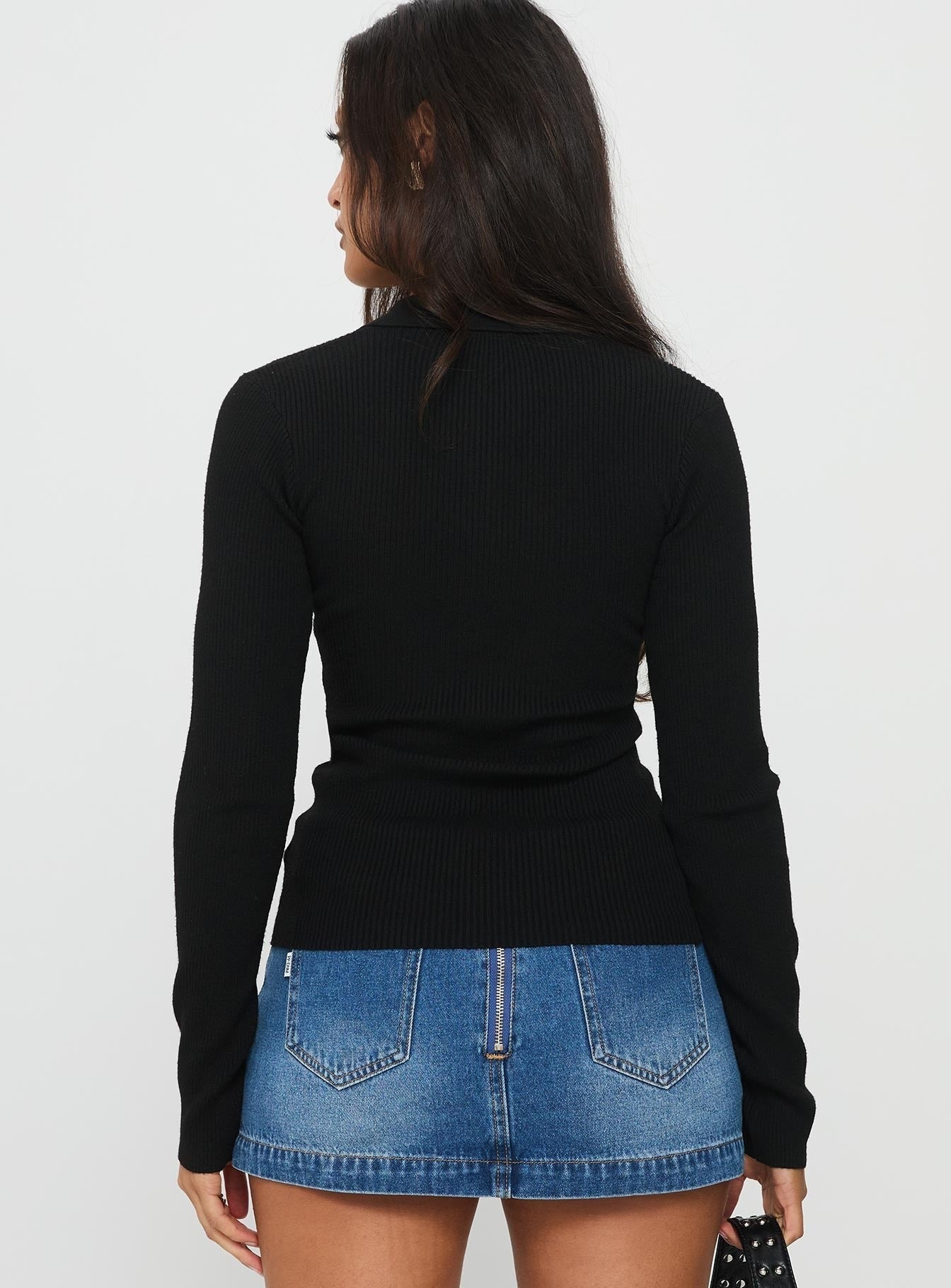 Rarity Collared Long Sleeve Top Black
