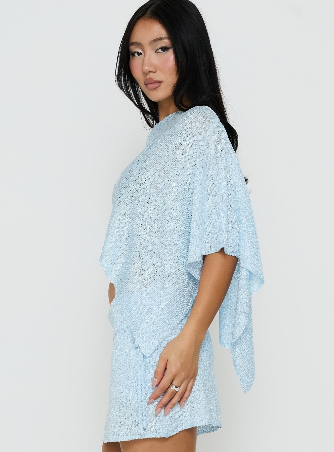 Shalva Knit Sequin Poncho Blue