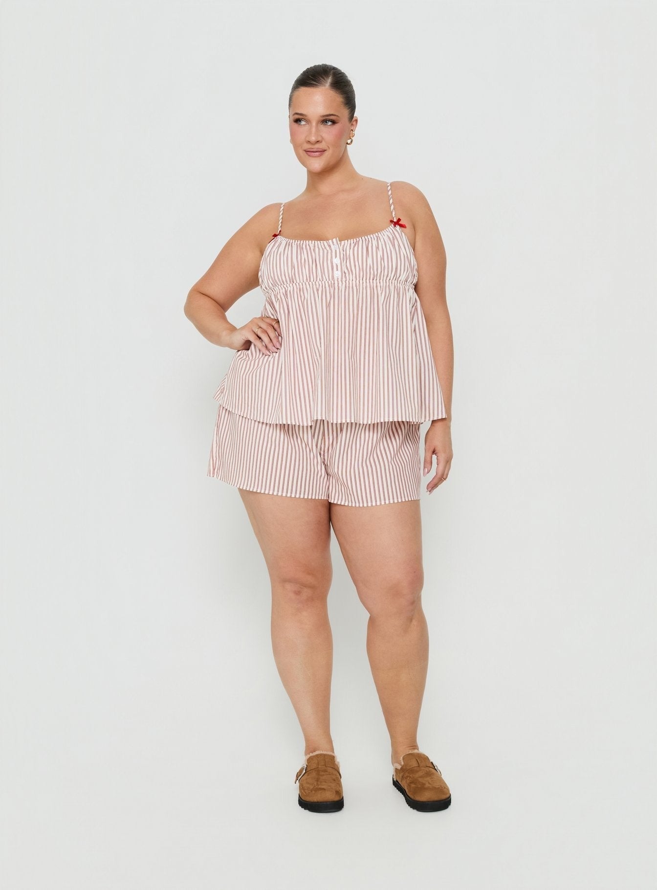 Chill Club Sleep Peplum Top Red / White Stripe Curve