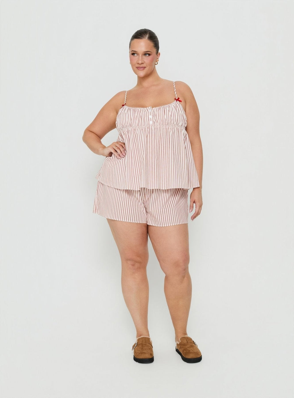 Chill Club Sleep Peplum Top Red / White Stripe Curve