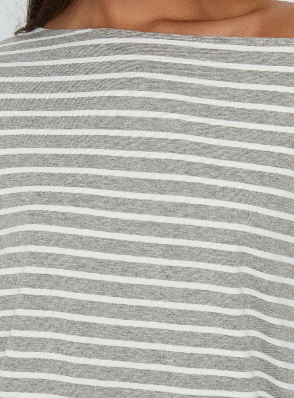 Worlds Away Long Sleeve Blouson Mini Dress Grey / White Stripe