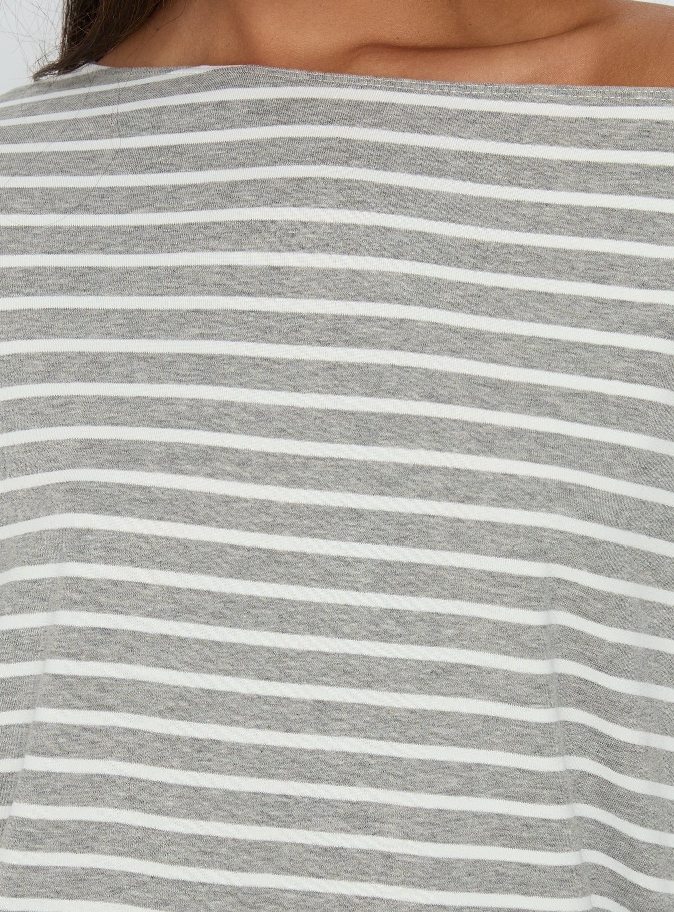 Worlds Away Long Sleeve Blouson Mini Dress Grey / White Stripe