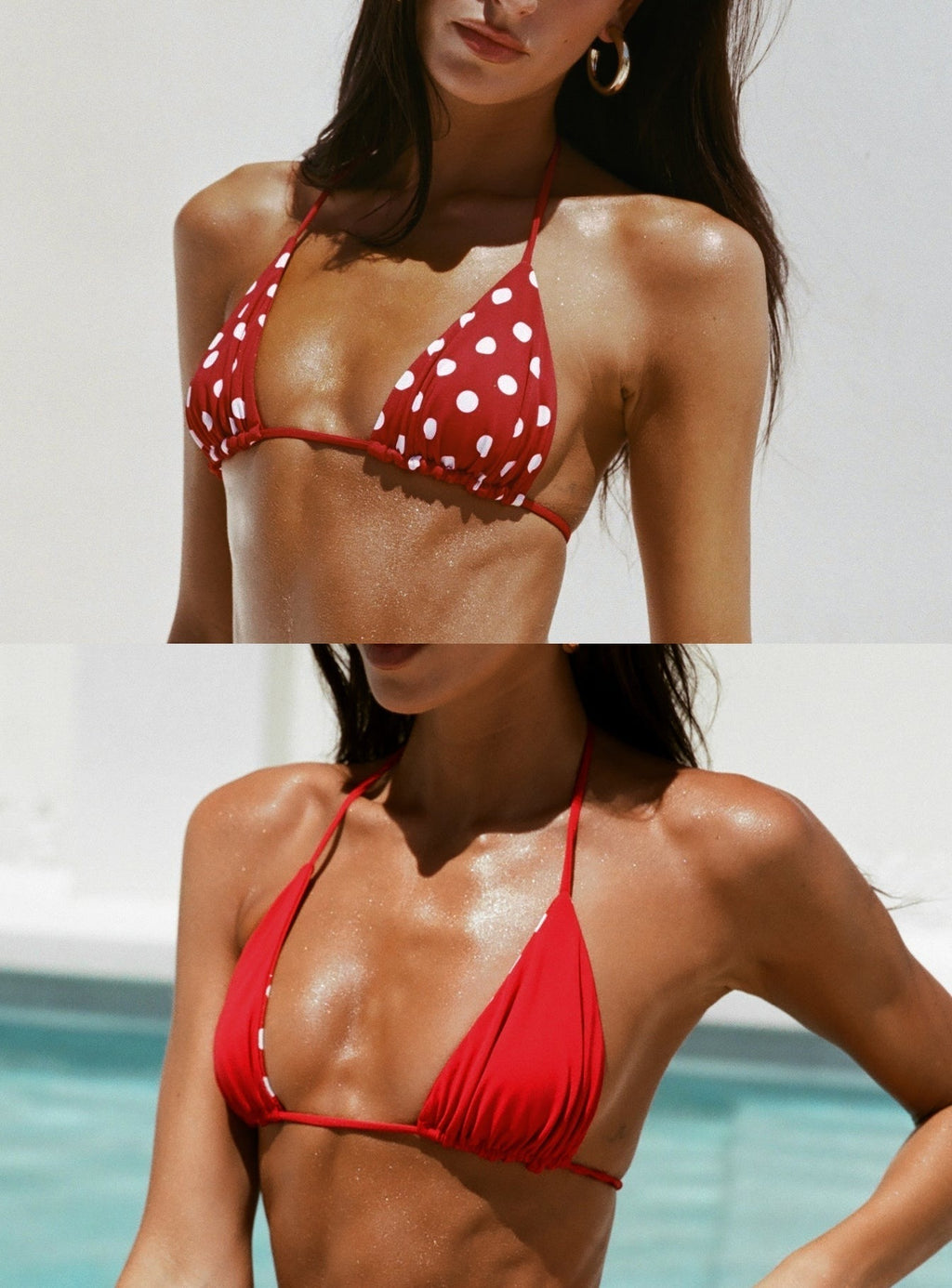 Nevaeh Reversible Triangle Bikini Top Red Polka Dot