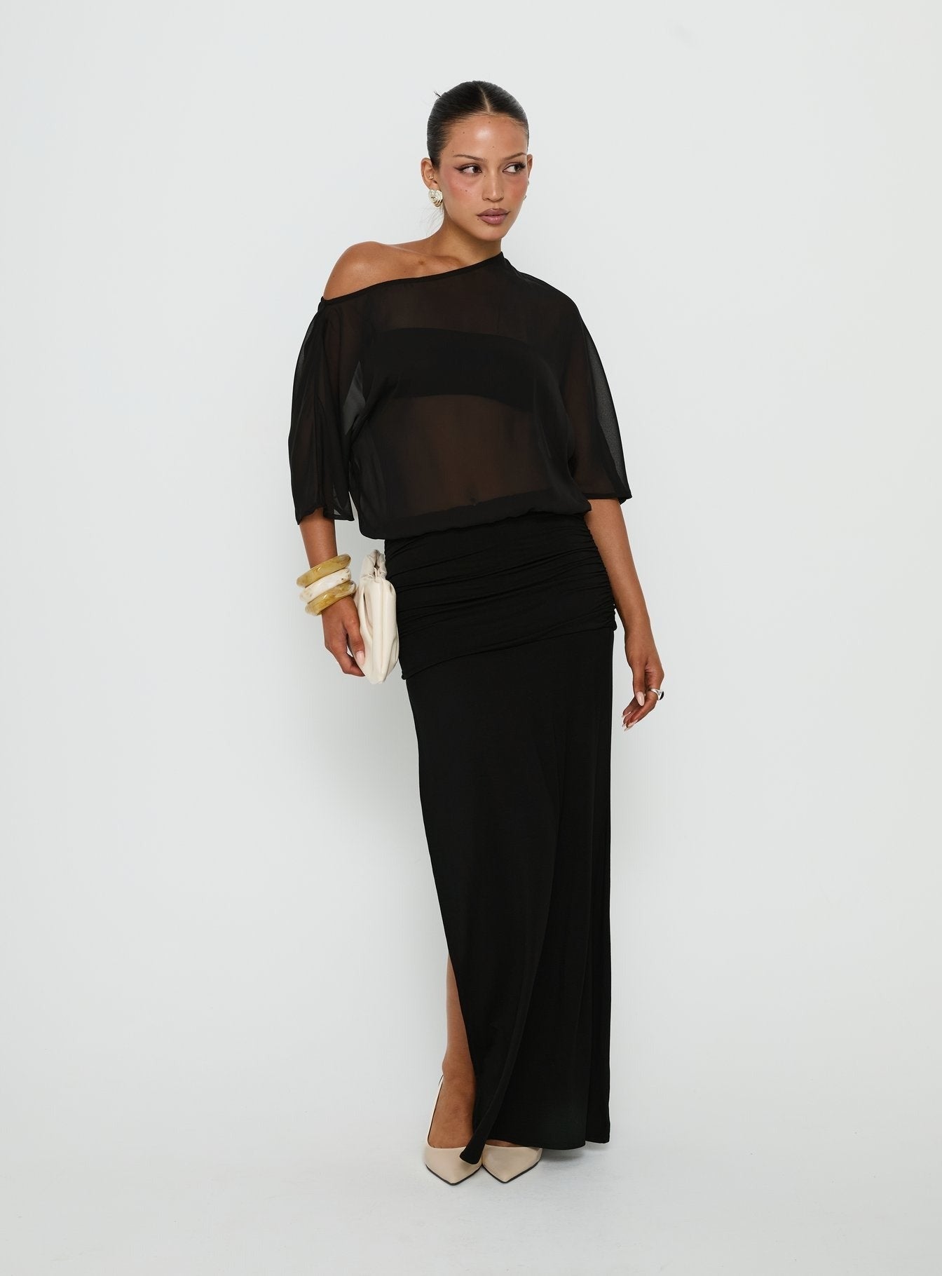 Lionne Slouchy Off Shoulder Maxi Dress Black