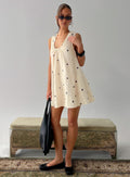 Eberta Ruched Baby Doll Mini Dress Yellow Polka Dot