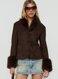 Memoree Faux Fur Trim Jacket Chocolate