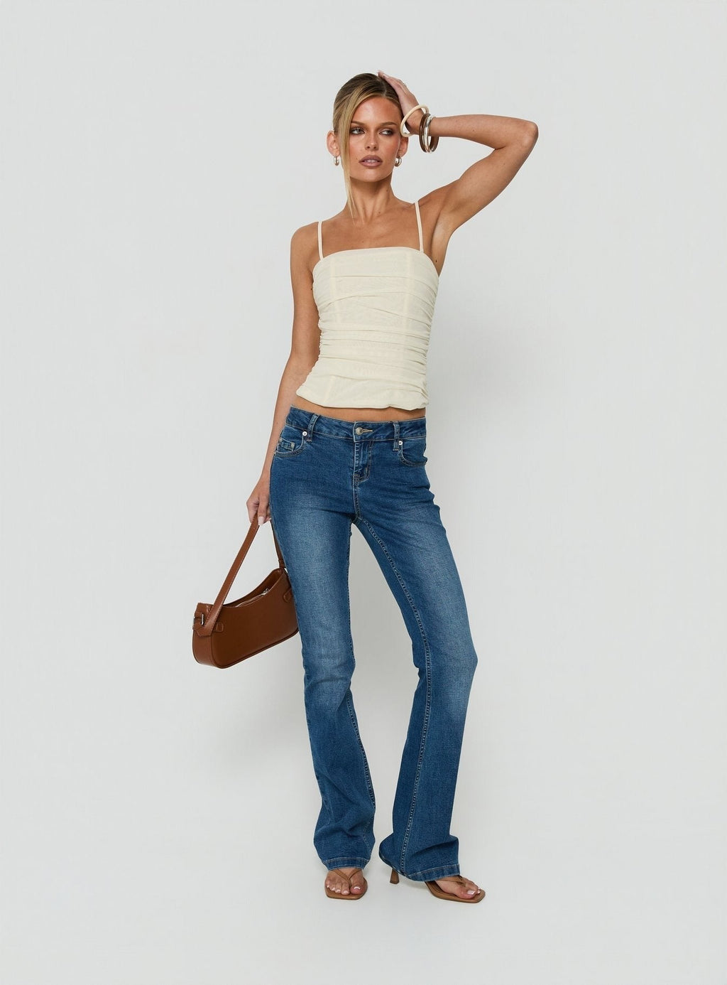 Missimo Ruched Mesh Corset Top Cream
