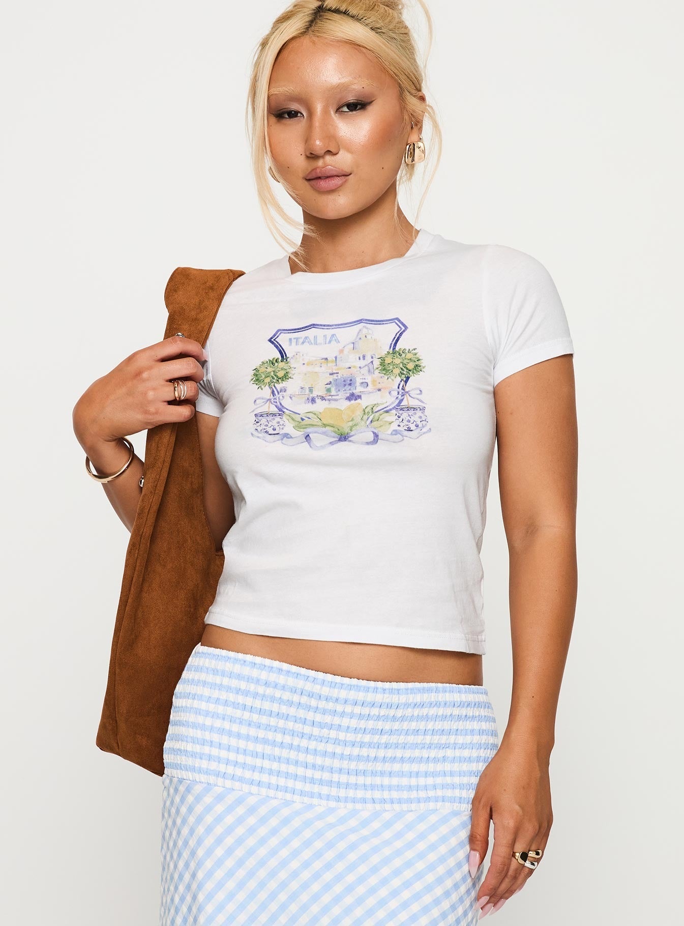 Italia Lemon Bow Graphic Top White