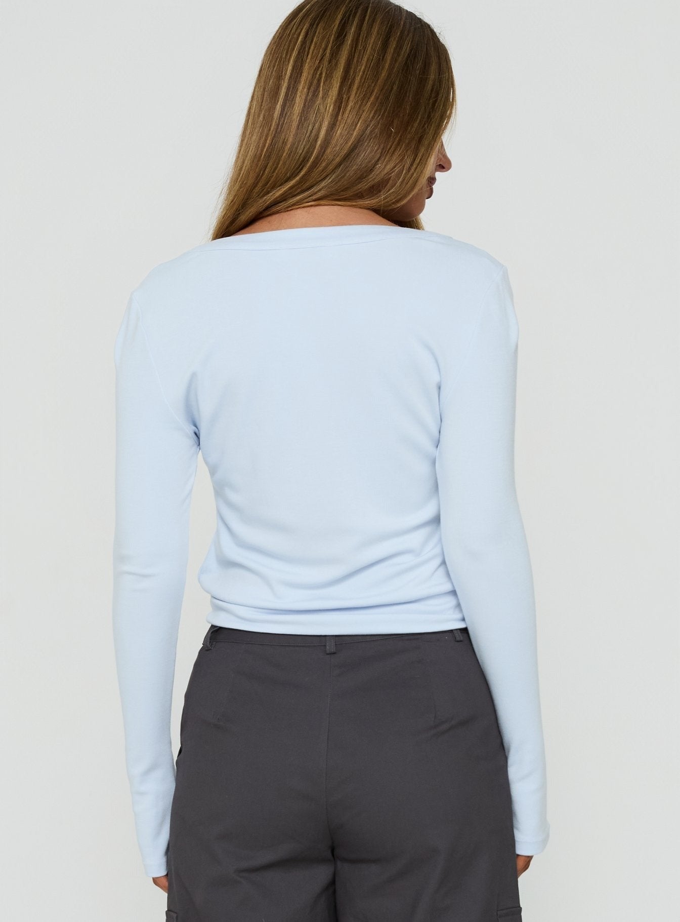 Rommey Long Sleeve Plunge Top Blue